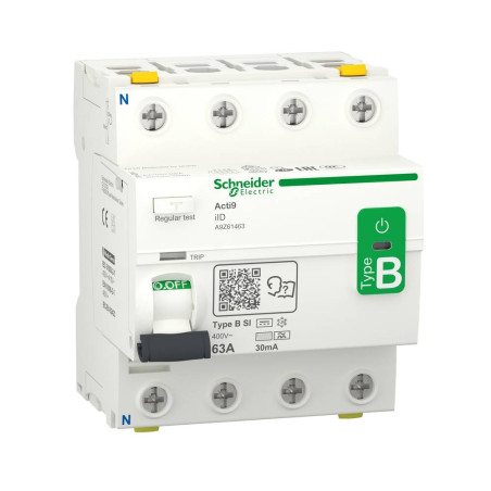 Schneider Type B Residual Current Device — front and left side view